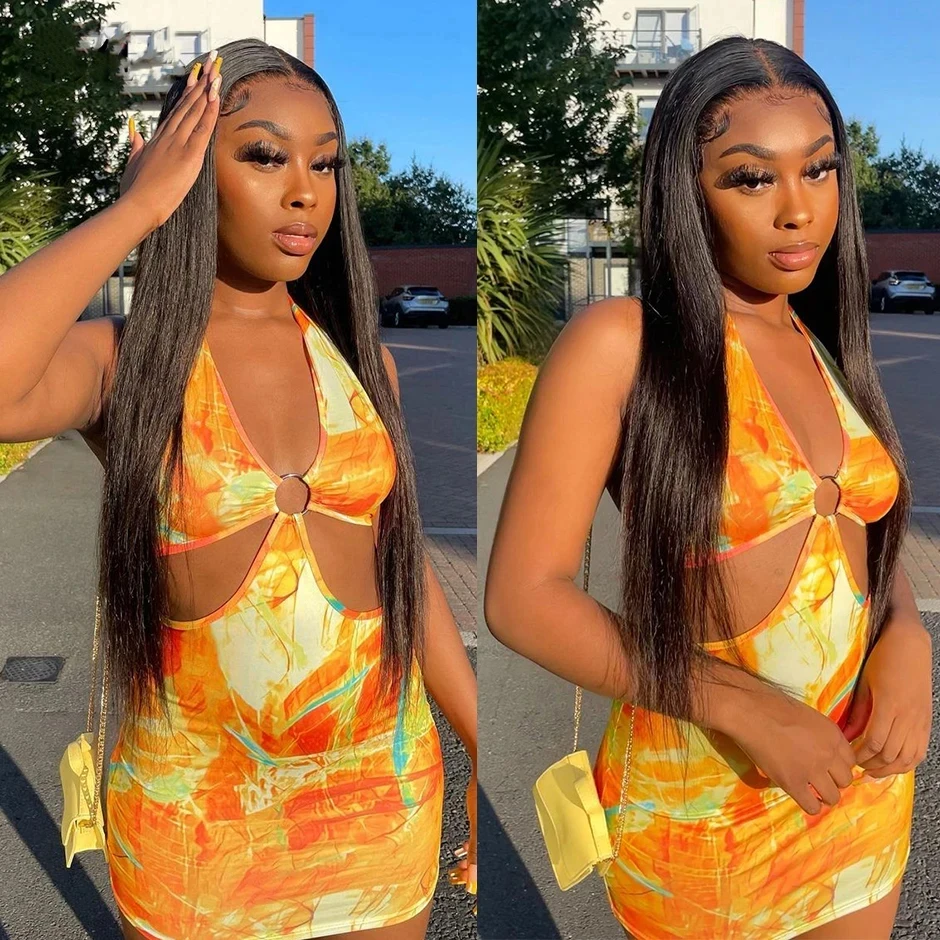 

200 Density Bone Straight Ready To Go Transparent Lace Front Human Hair Wigs Glusless Lace Frontal Wig 5X5 Lace Closure wig