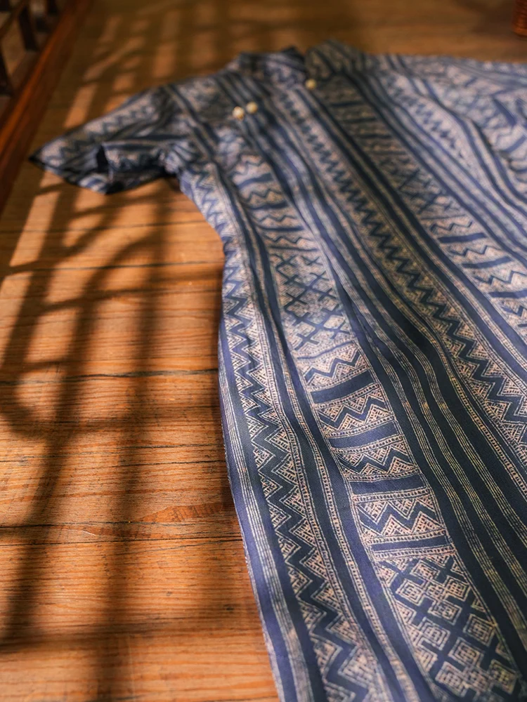 

Blue Young Sle Traditional Chinese Revival Women's Faion Summer Thin High-End Feeling ort Sve Low Slit