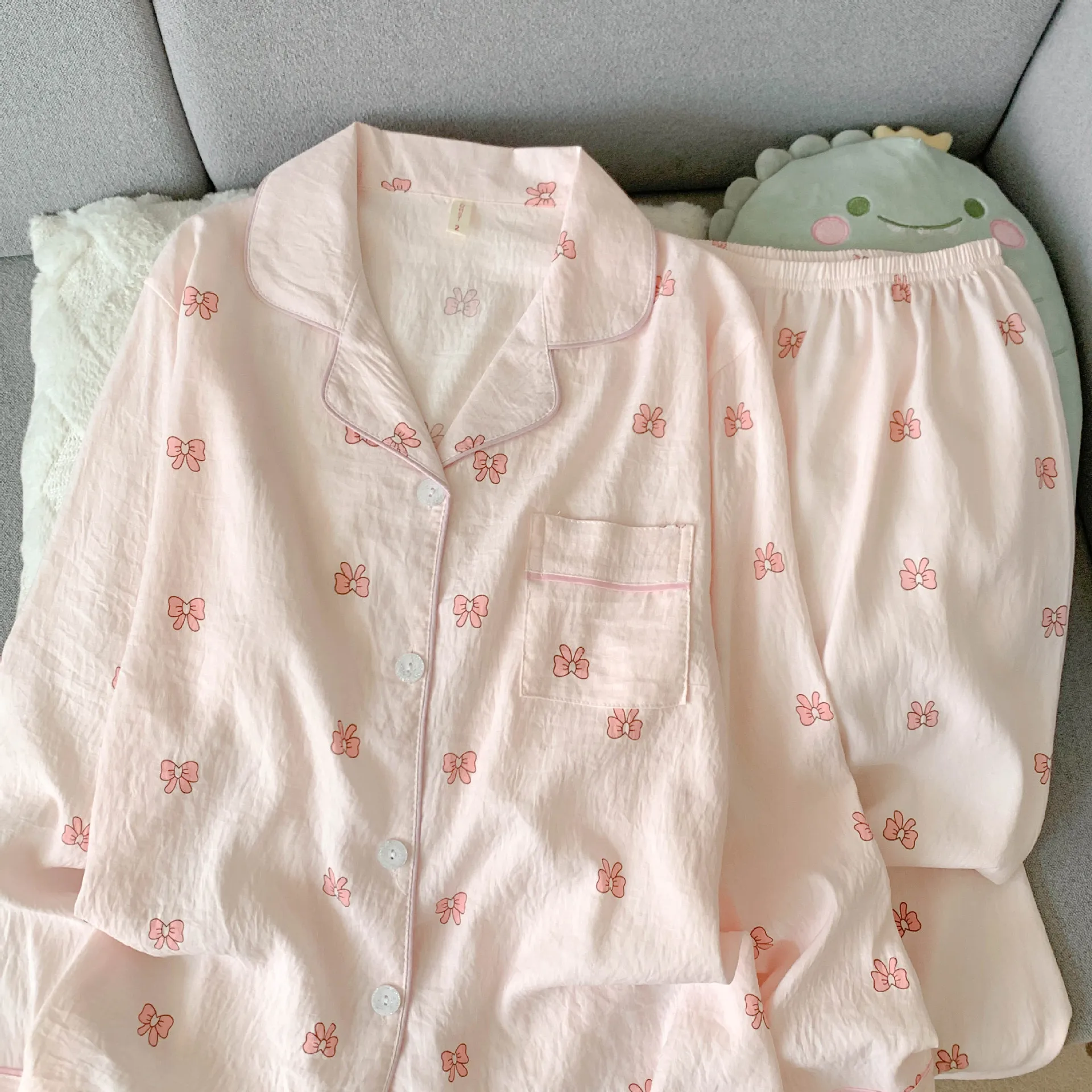 Neu eingetroffen im Frühling/Herbst: Langarm-Pyjama-Set aus Baumwolle mit Wolkenmuster für Damen. Entzückende Nachtwäsche im herzförmigen Stil, Homewear Se – Detail 6