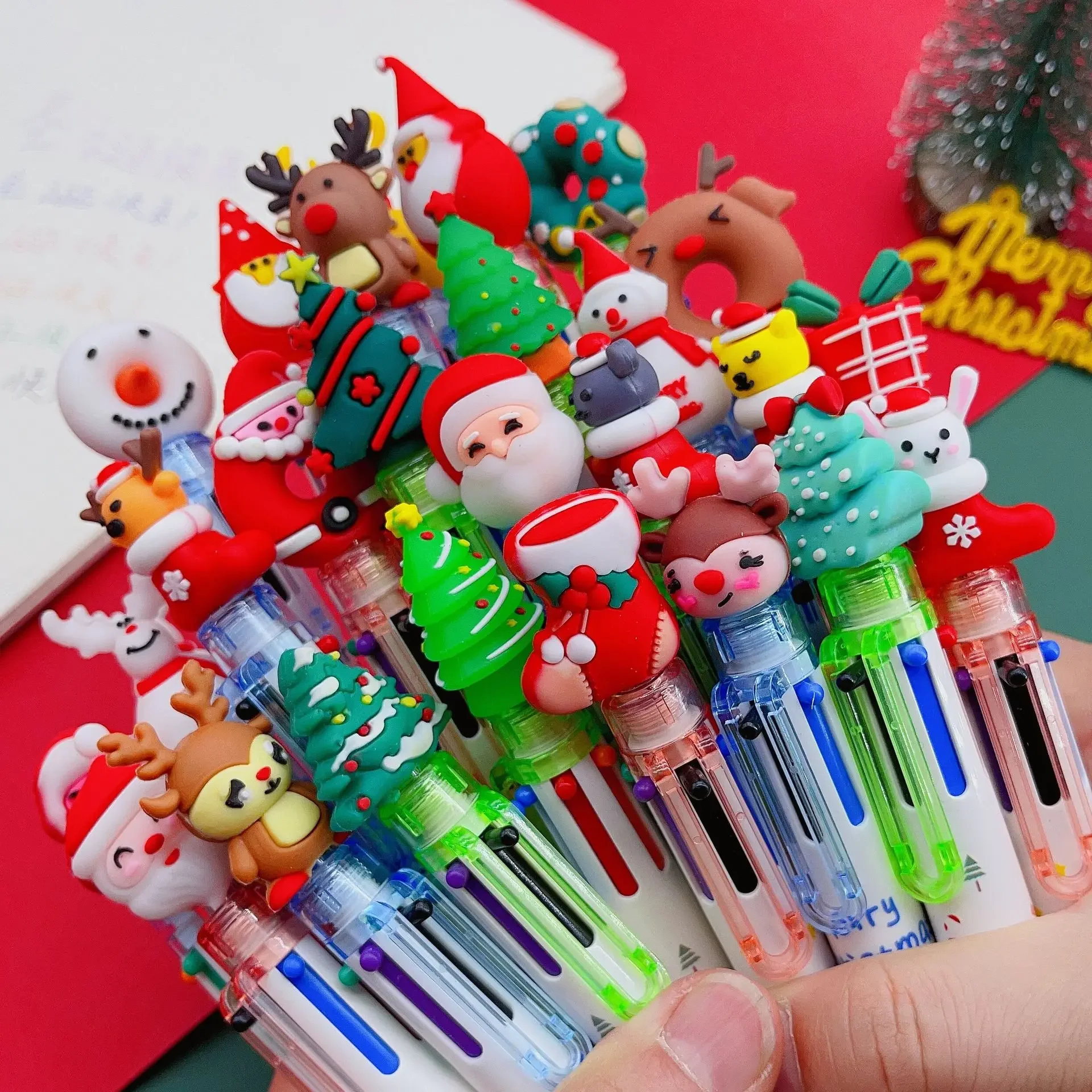 1/2/3Pcs Christmas Ballpoint Pen Cartoon Santa Claus Reindeer 6/10 Colors Gel Pens Children's Writing Supplies Stationery Gift