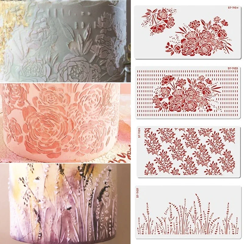 Dandelion,Coral,Rose Flower Pattern Cake Stencil Plastic Lace Cake Border Fondant Cookie Mold PET Cake Decorating Template Tools