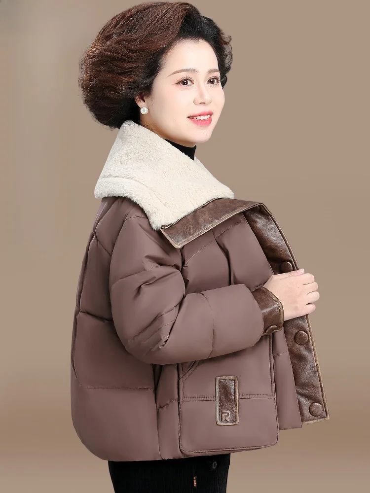 

Зимняя модная утепленная короткая пуховая куртка для женщин, в корейском стиле, для мам, хлопковая стеганая верхняя одежда для среднего возраста