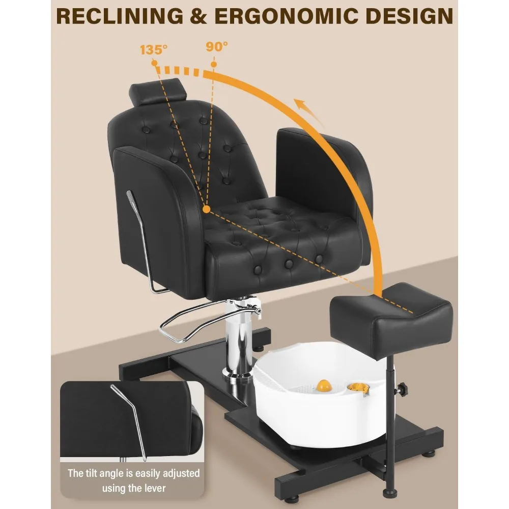 Pedicure Chair No Plumbing for Nail Tech, with Adjustable Footrest and Massage Bath Bowl, Rolling Pedicure Stool