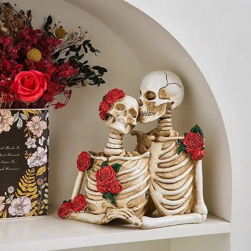 Retro Gothic style ghost skeleton romantic couple haunted house secret room decoration ornament