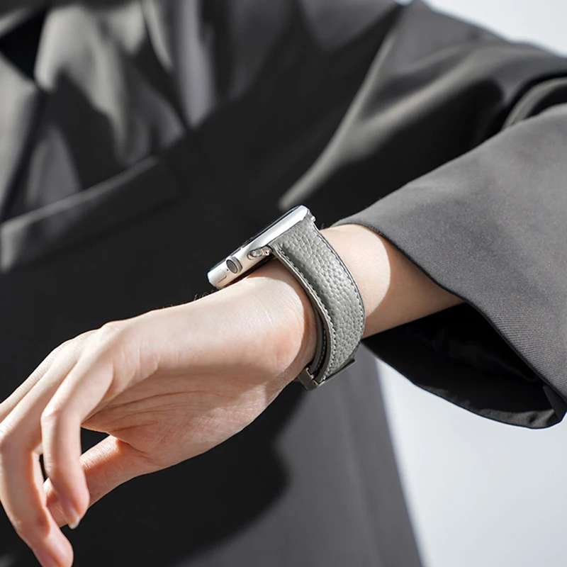 Magnetic Folding Buckle Band For Apple Watch 44mm 40mm 45/41/49mm 38/42mm Leather Strap iwatch Series Ultra 8 7 se 6 54 Bracelet