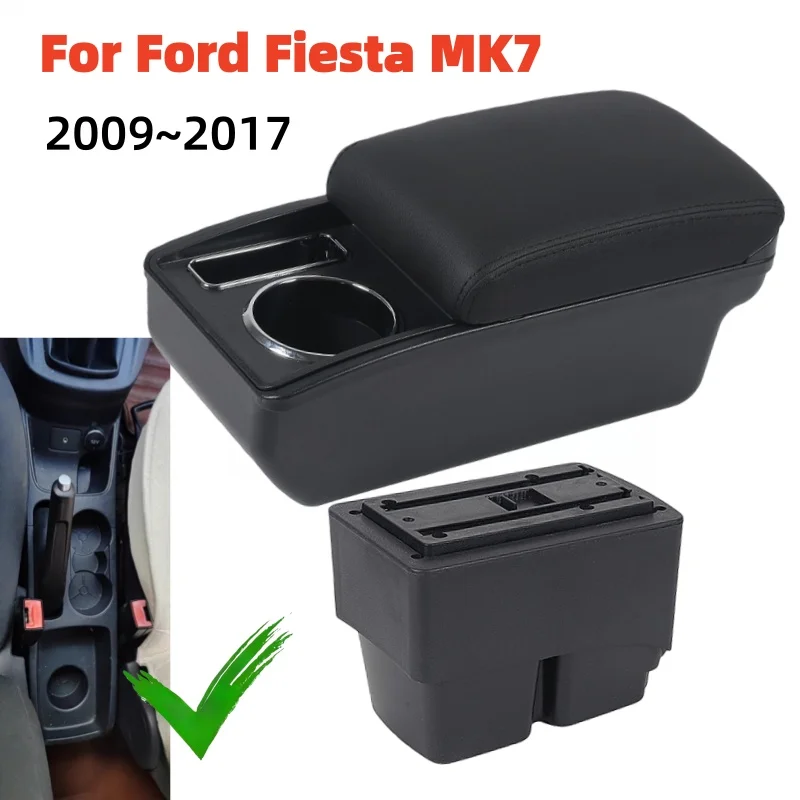 Apoio de braço do carro caixa de armazenamento do console central com led usb para ford fiesta mk7 2009 ~ 2017 novo modelo acessório