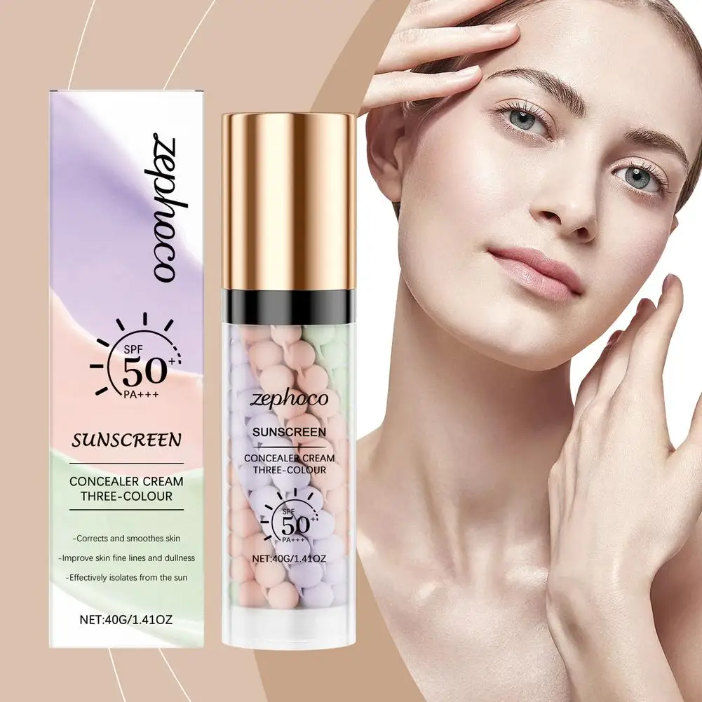 3-color Rainbow Sunscreen Isolation Cream Invisible SPF50 Skin Foundation Pore Moisturizing Hydrating Face Primer Brighting R0K3