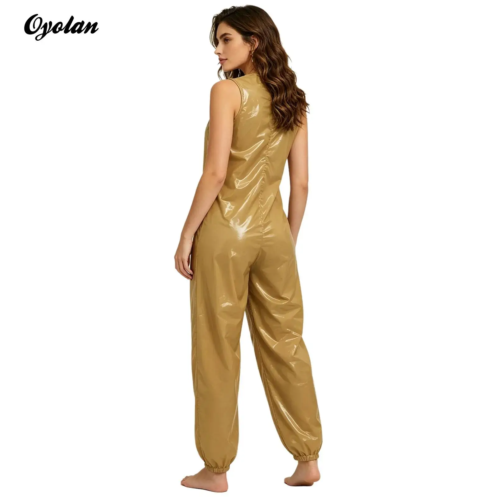 

Adults Waterproof Diaper Cover Zip Up Bodysuit Glossy Overalls Costume Elastic Leg Opening One-piece Rompers Adaptive Jumpsuit
