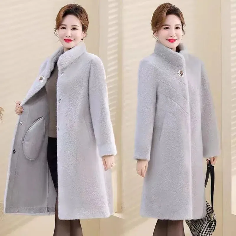 

4XL Autumn Winter Women's Faux Fur Coat New Mid-length Imitation Mink Coat Large Size Loose Soft Comfortable Fur Jacket Ladies