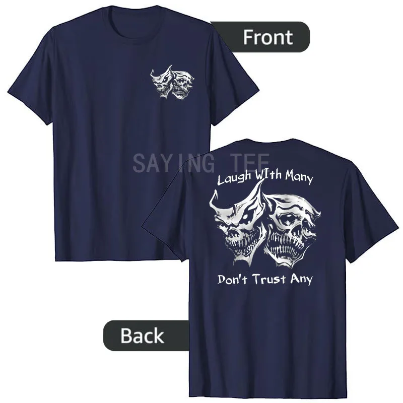 Lustiges T-Shirt mit Aufschrift „Lachen Sie mit vielen, die keine vertrauen“ im Retro-Stil, Y2K Gothic Skelett Witz Sarkastischer Spruch, Neuheit Geschenk, Kurzarm-Oberteil – Detail 9