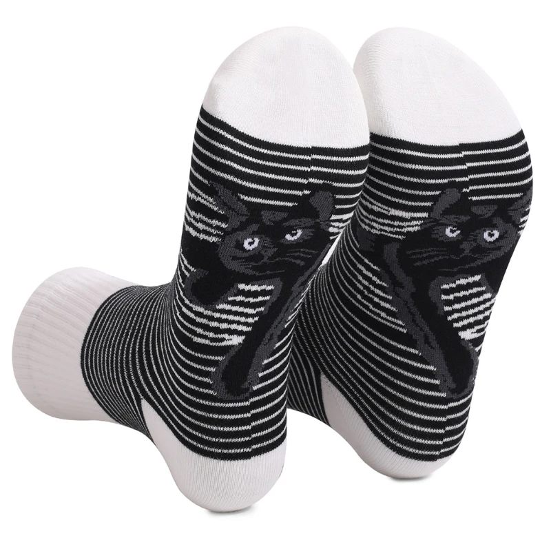 

Unisex Novelty Black White Striped Socks Cartoon for Cat Print Hosiery