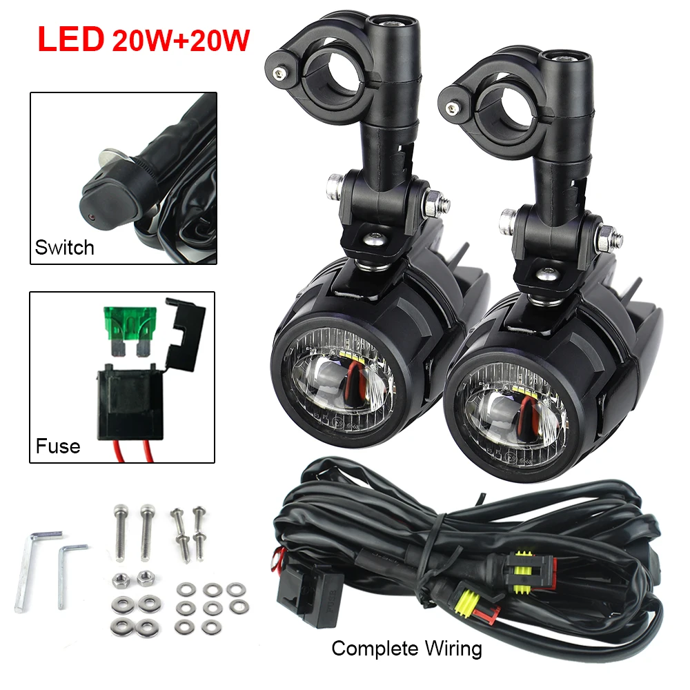 For R1200GS F800GS K1600 Universal 40W LED Spot Driving Fog Lights Motorcycle Auxiliary Lamp