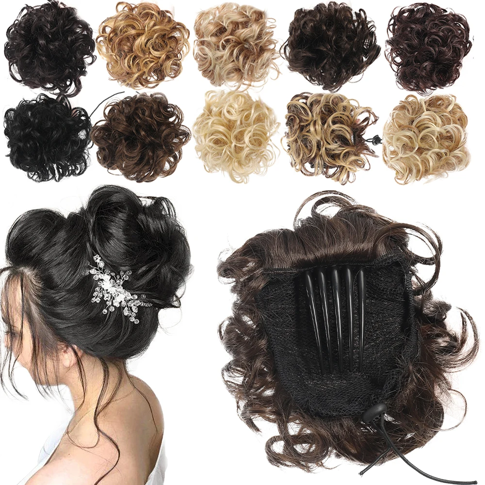 Messy Bun Hair Piece Curly Wavy Large Hair Bun Extensions Light Synthetic Tousled Updo Hairpieces for Women Girls