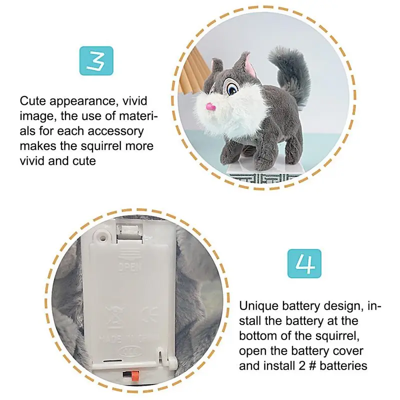 2025 Nuovo scoiattolo ambulante elettrico giocattolo animale di peluche interattivo con suoni realistici e coda che scodinzolante regalo educativo per i bambini