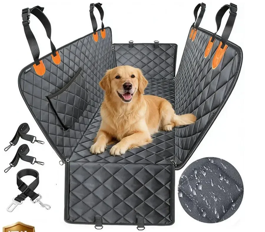 Waterproof Dog Car Seat Cover Hammock Back Seat Protector Non-Slip Quilted Pet Mat with Side Flaps & Safety Belts for Dogs Cats