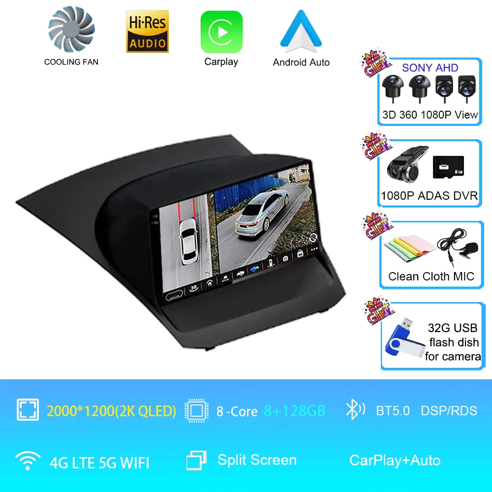 Android 16 voor Ford Fiesta Mk 6 2009 2010 2011 2012 2013 2014 - 2018 Carplay Auto Multimedia autoradio speler WiFi+4G DSP GPS 2DIN