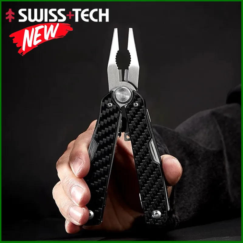 

SWISS TECH Carbon Fiber Multifunctional Pliers 9-in-1 Outdoor EDC Folding Multi purpose Scissors Portable Tool