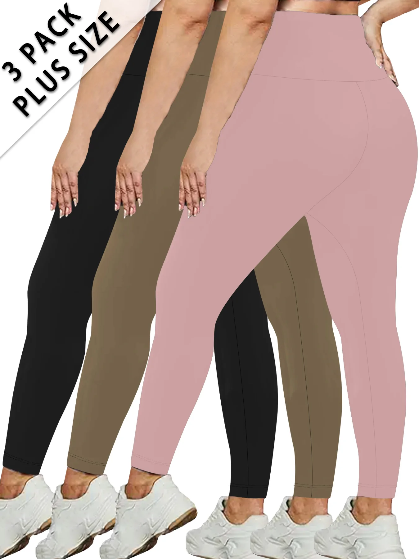 

3 пары леггинсов больших размеров с высокой талией для женщин — супермягкие, с эффектом утягивания живота, удобные для йоги, бега и повседневной носки