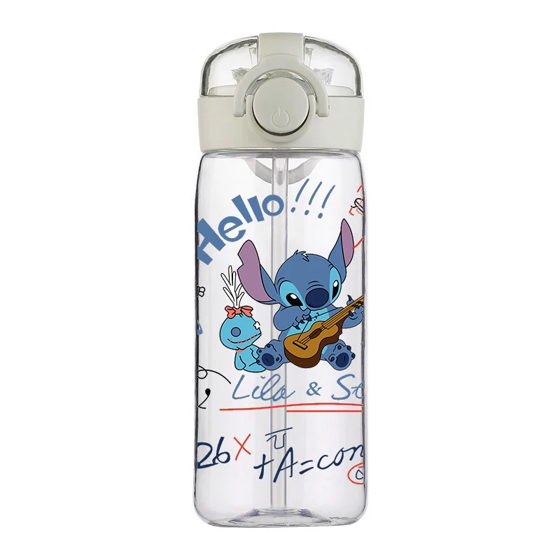 Disney Stitch Cup Klare Marke Hochwertige Wasserflasche Outdoor Sport Auslaufsicher Niedliche Kunststoff-Schulwasserflasche für Kinder 400 ml