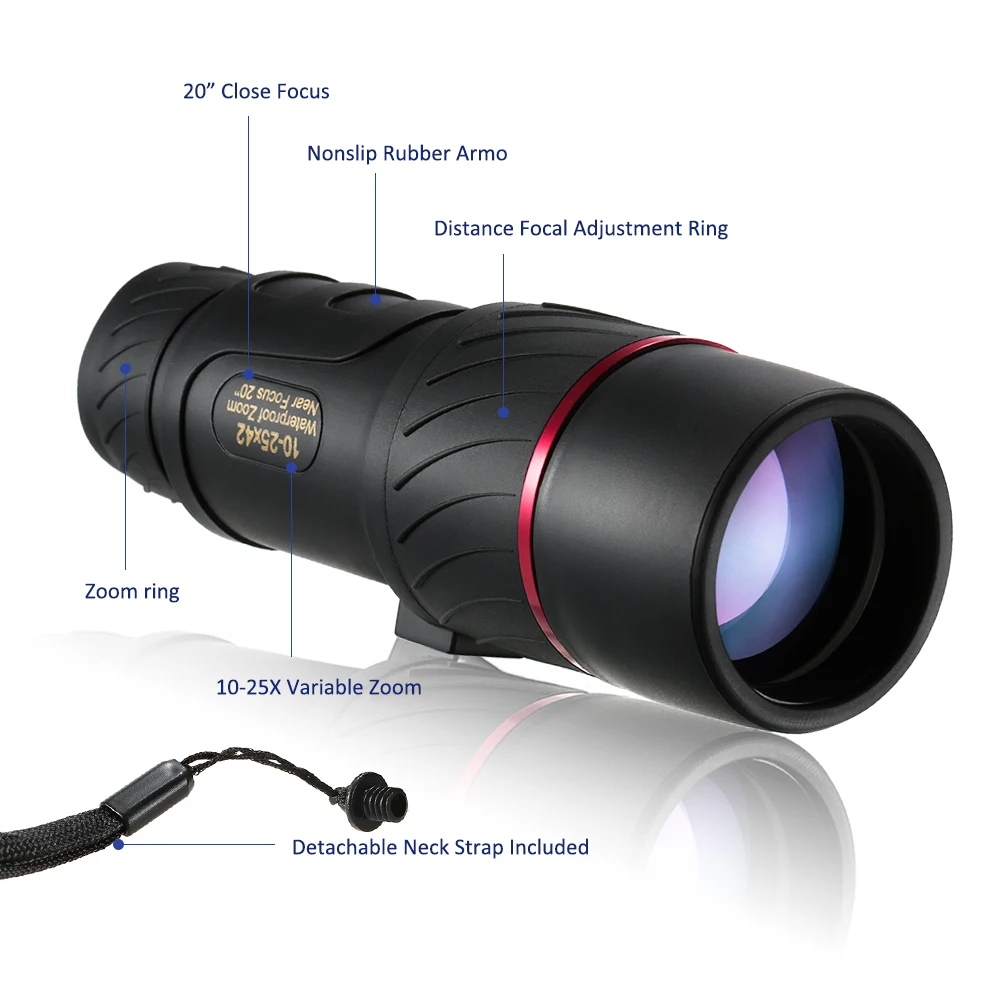 Visionking Portable 10-25x42 Zoom Monocular BAK4 FMC Powerful Long Range Waterproof Telescope Birdwatching Travelling Camping