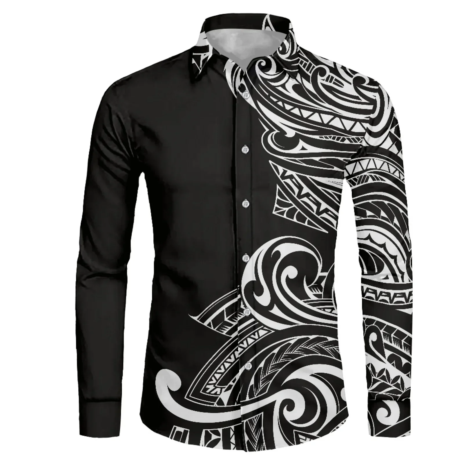 Polynesian Tribal Samoan Totem Tattoo Prints Fashion Long Sleeve Shirts 2022 Mens Harajuku Oversized Shirt Button Up Blouses 5XL