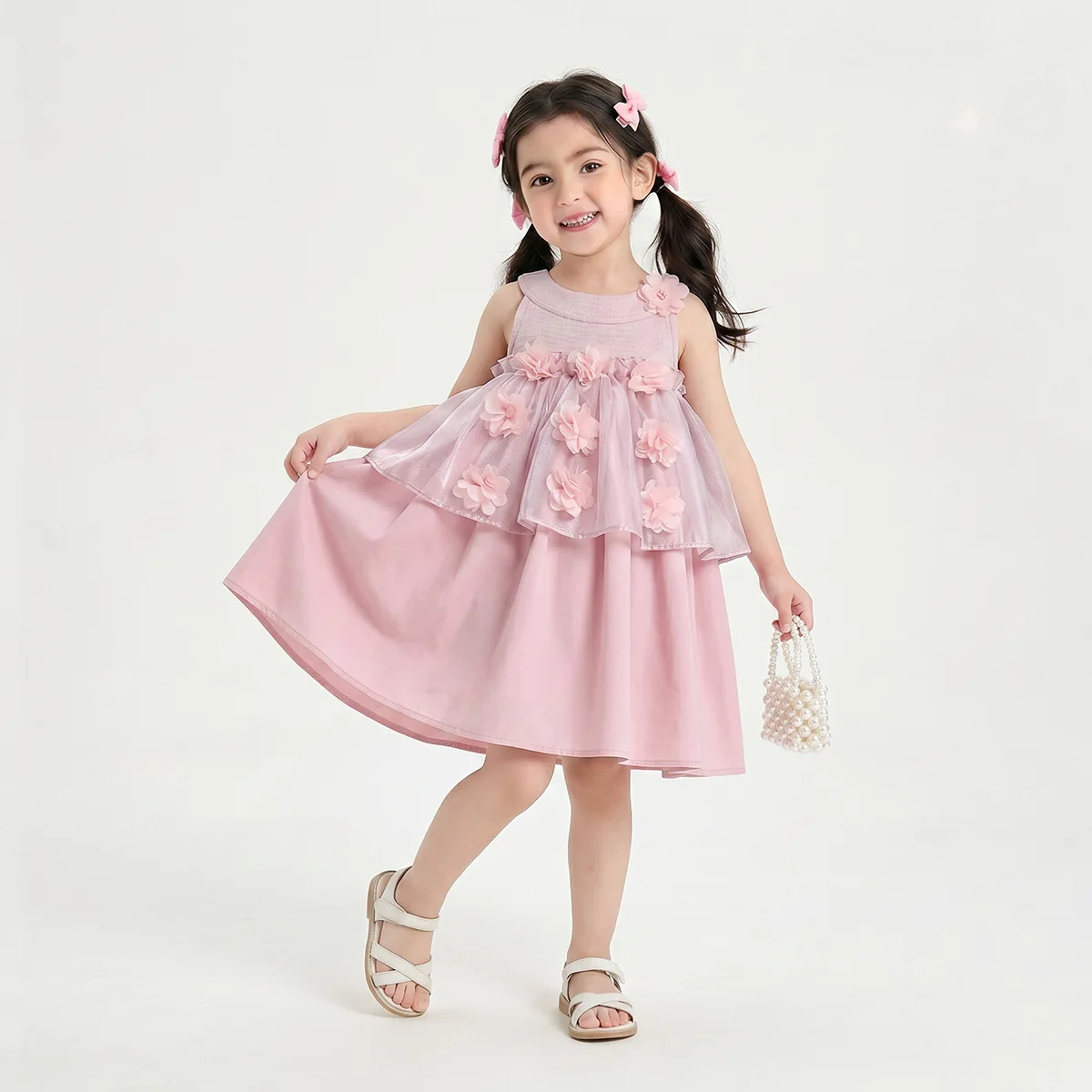 2026 Summer baby Girls' Dress Three Dimensional Flower Mesh Vest Skirt Children's Elegant Princess Skirt