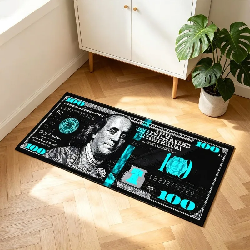 American Retro Dollar Bill Long Rug Cool Creative Decor Carpet for Bedroom Bedside Soft Floor Mat for Entryway Kitchen & Hallway