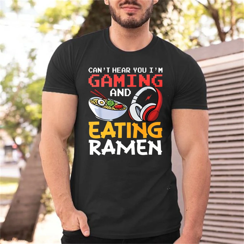 Gaming and Eating Ramen Graphic T Shirt Funny Unisex Casual Top Gift for Game Lovers Gift for Gamers