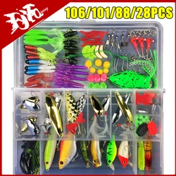 New 106-28PCS Kit Fishing Lures Set Hard Artificial Wobblers Metal Jig Spoons Soft Lure Fishing Bait Fishing Tackle Accessories