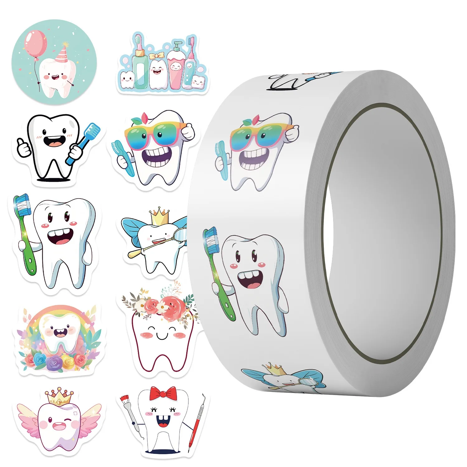 

500pcs/Roll Dental Tooth Shaped Stickers Cartoon Dentistry Decoration Decals For Wall Fridge Dental Accessories Kids Toy Gifts