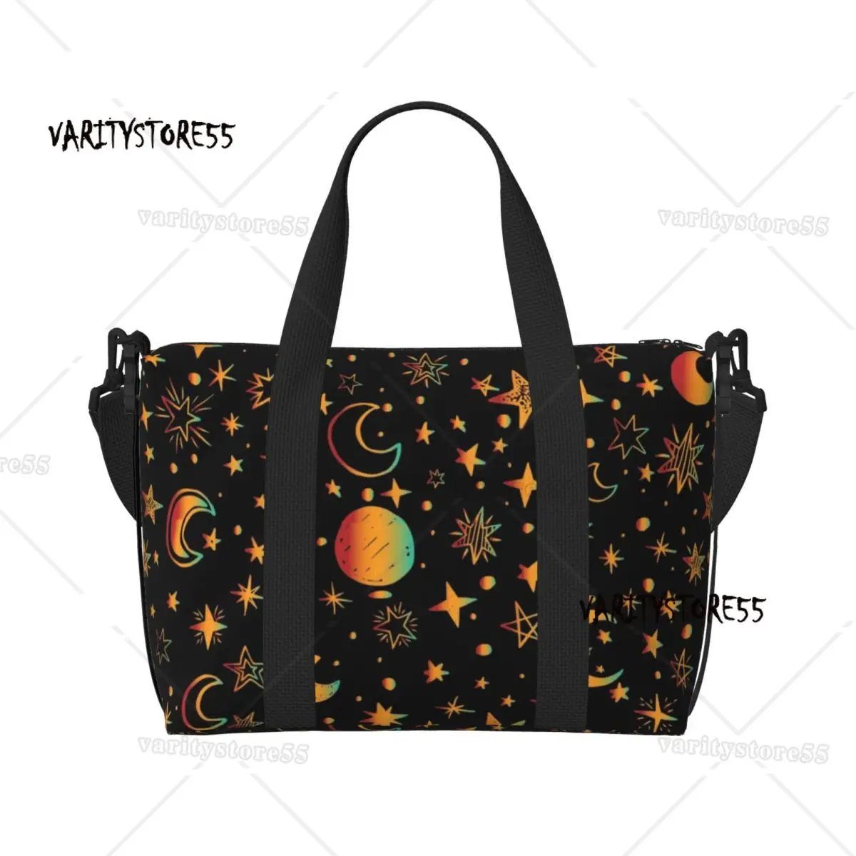 

Custom Large Celestial Moon And Stars Tote Bag for Women Space Universe Galaxy Astronomy Shopping Shoulder Gym Beach Travel Bag