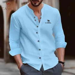 Spring and Autumn New Retro Pure Cotton Long Sleeved Shirt for Men's Fashion Trend Casual Comfortable and Breathable PoloT Shirt