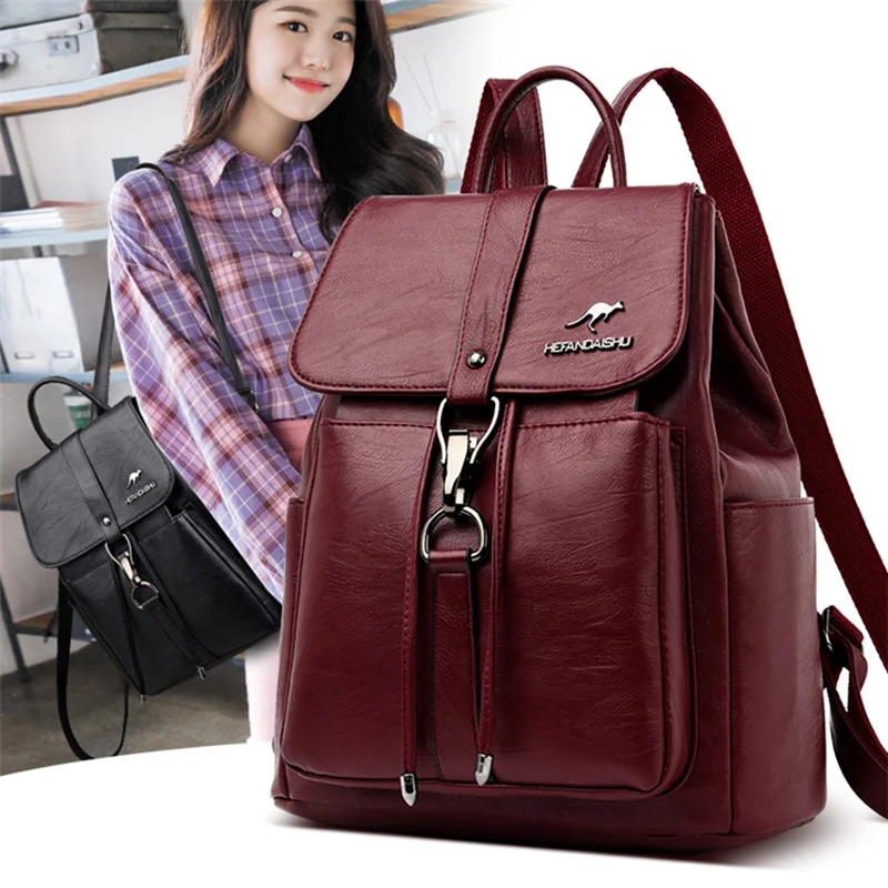 New Luxury Women Backpack Vintage Travel Soft Leather Backpack Large Capacity Bookbag High Quality School Bags for Teenage Girls