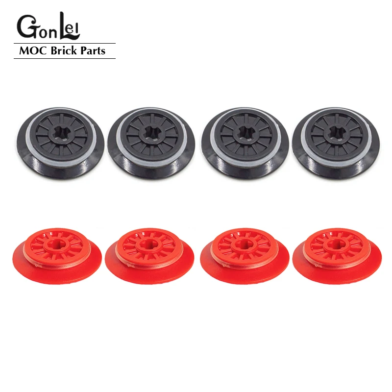 4Pcs/Lot Technical Parts 57999 Train Wheel Spoked Axle Hole 85543 Rubber Friction Band Blocks Brick for 10254 Train Track Toys