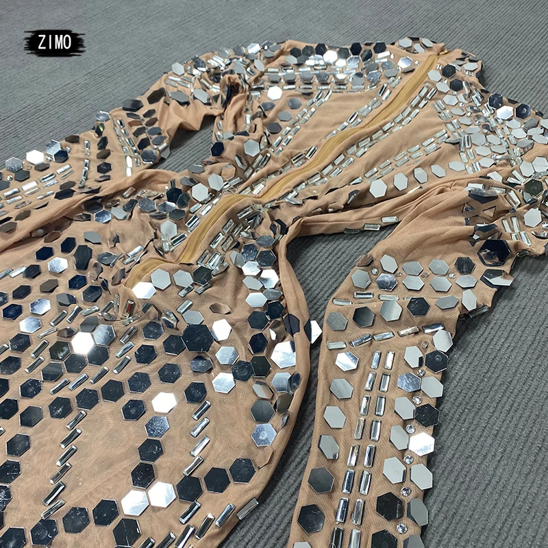 Женское блестящее сетчатое платье с блестками для вечеринки и клуба, сценический костюм для танцев, дня рождения, концертный костюм, платье длиной до пола для певицы