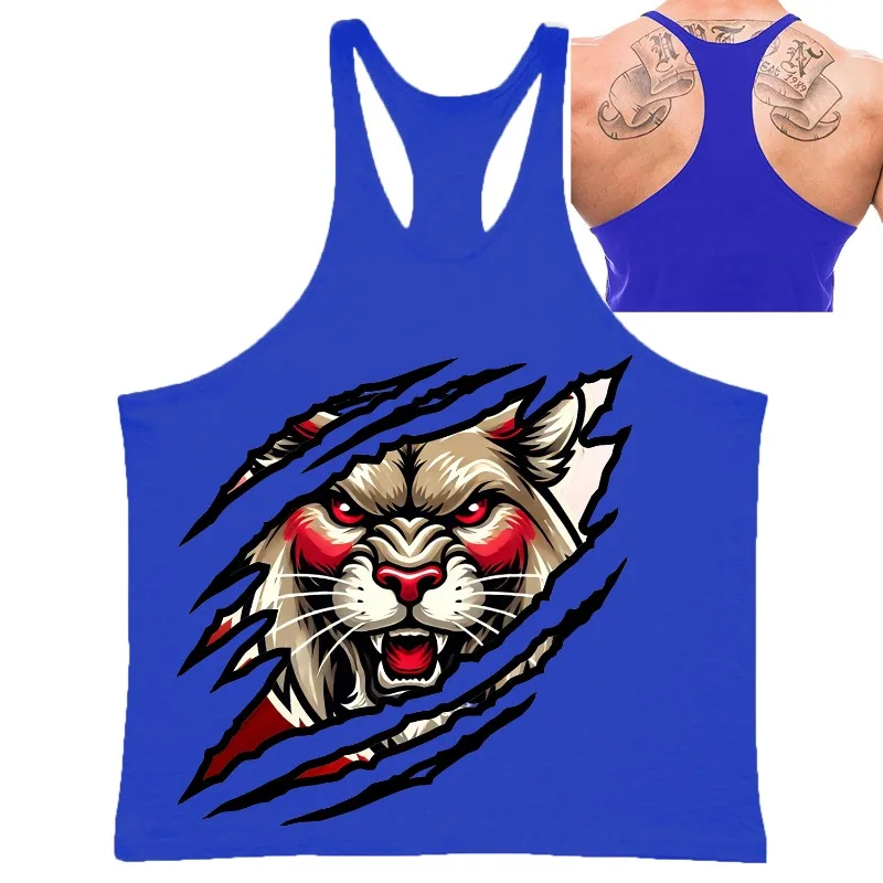 Мужской жилет-стрингер с рисунком Fierce Panther для тренажерного зала и фитнеса, майка-борцовка, дышащая, стильная, удобная, для бодибилдинга и тренировок