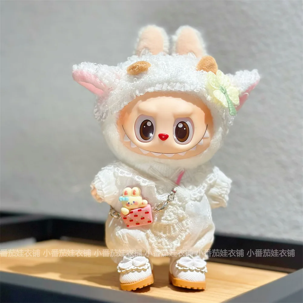 

Clothes For Labubu Cute Lace Frill Onesie Romper With Little Rabbit Cherry Bag Set Suitable For 15Cm 17Cm Labubu 1st To 3rd Gen