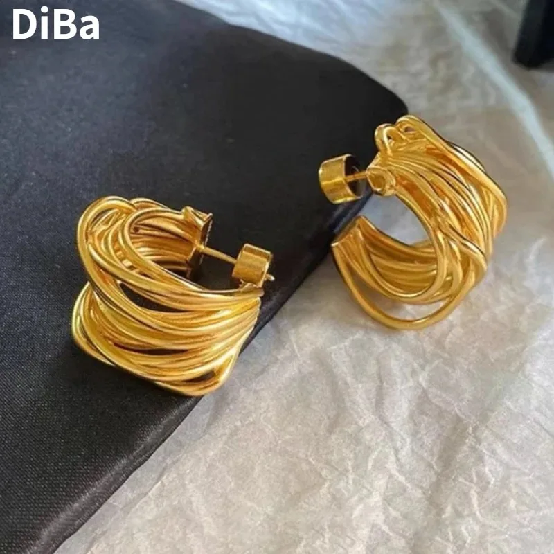 Modern Jewelry European and American Design Senior Sense Gold Color Earrings For Women Fashion Accessories 2024 Trend New