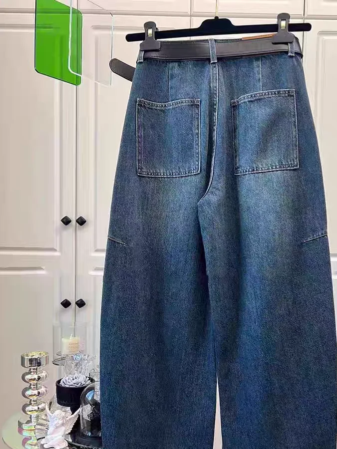 Afslankende jeans met wijde pijpen Dames casual katoenen broek Vintage Scythe Design Loose Fit Lente Zomer Merk Tag Verwijderd