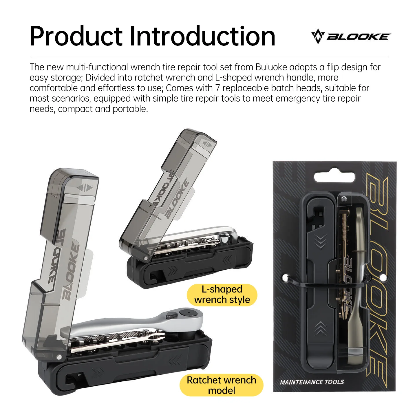 BLOOKE Ratchet Wrench Bicycle Repair Kit for MTB Road Puncture Repair Hexagon Multi-Function Tool