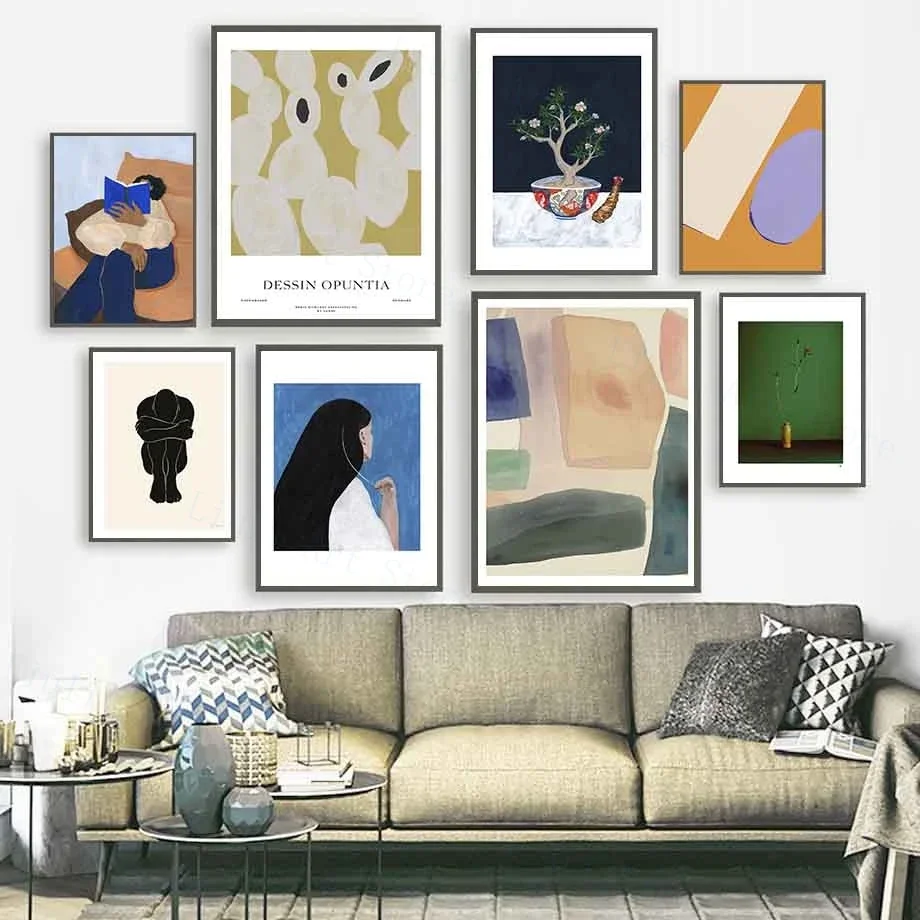 Arte de pared minimalista nórdico, jarrón vintage, gran casa negra, camelia, cactus, póster impreso en lienzo, decoración para el hogar, dormitorio, sala de estar
