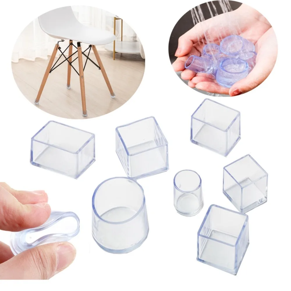 

4Pcs/Set New PVC Chair Leg Caps Silent and Wear Resistant Round Non-Slip Covers Anti-slip Square Furniture Feet