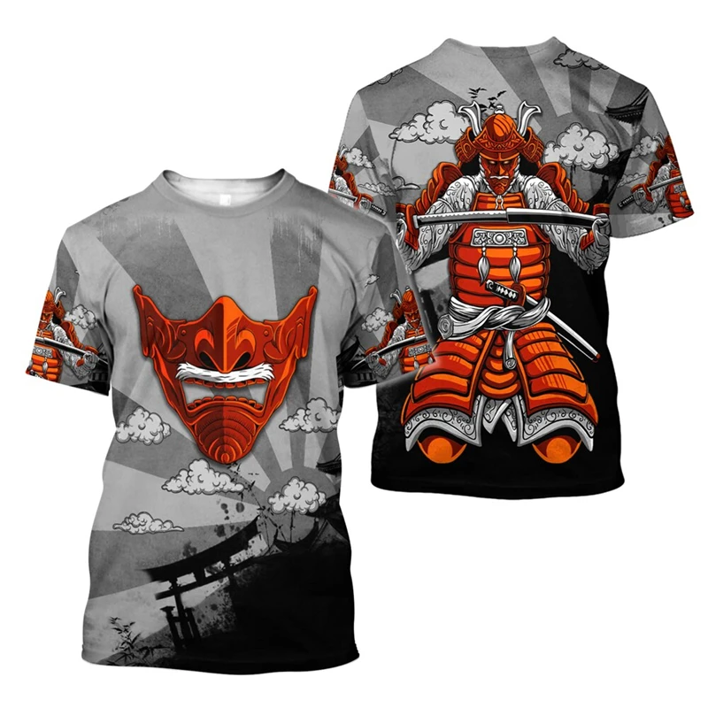 Samurai Mask 3d Printed Tee Shirts For Men Flower Tattoo Pattern T-shirt Round Neck Shorts Sleeves Harajuku Clothes Tees Top