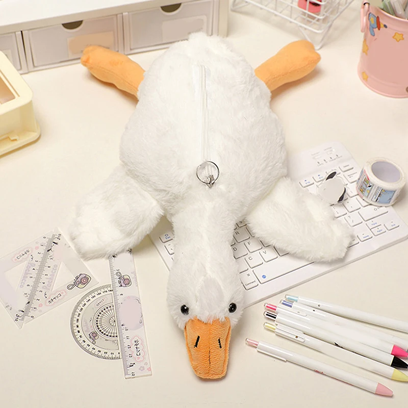 Cartoon White Goose Plush Pen Bag Funny Student Animal Pencil Cases Fashion Stationery Storage Bag Cute Pencil Pouch Gifts