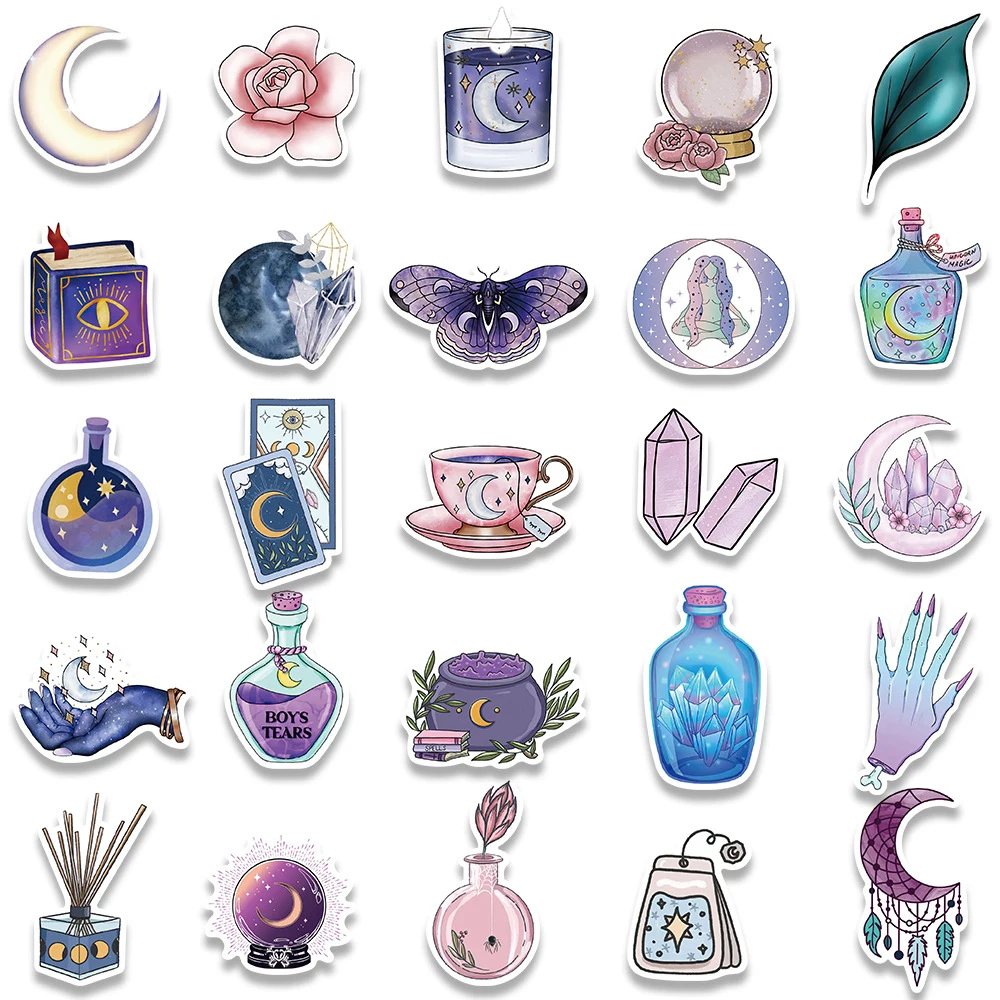 10/30/50/100pcs Cartoon Art Magic Witch Moon Crystal Cute Stickers Aesthetic Decals Laptop Scrapbook Phone Graffiti Sticker Toy