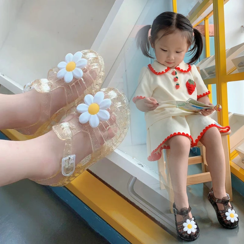 

Girls Shoes Soft Sole Childrens Sandals 2024 Summer New Jelly Hole Shoes Sunflower Princess Shoe Anti Slip Beach Shoe Sandal