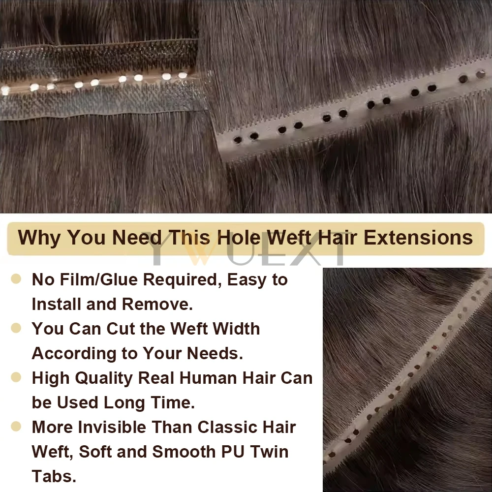 علامات تبويب مزدوجة غير مرئية من البولي يوريثان لحمة مزدوجة حقن XO ثقب لحمة شعر بشري 100% شعر بشري حقيقي حلقة صغيرة XO حزم شعر لحمة 40-50 جرام #3