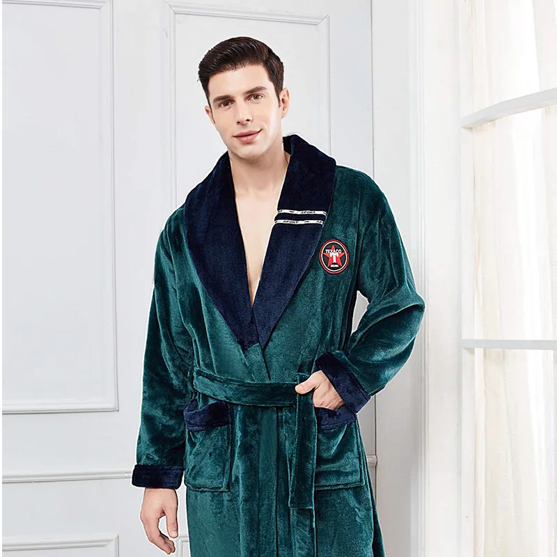 High Quality Men\'s Robe Winter Bathrobe Male Long Thick Warm Terry Fleece Towel Dressing Gown Couple Home Bath Robes