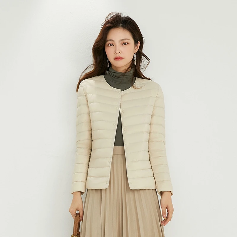 

Women Liner Duck Down Jacket O-neck Variable V-neck 2022 New Female Winter Keep Warm Collarless Ultralight Quilted Puffer Coat