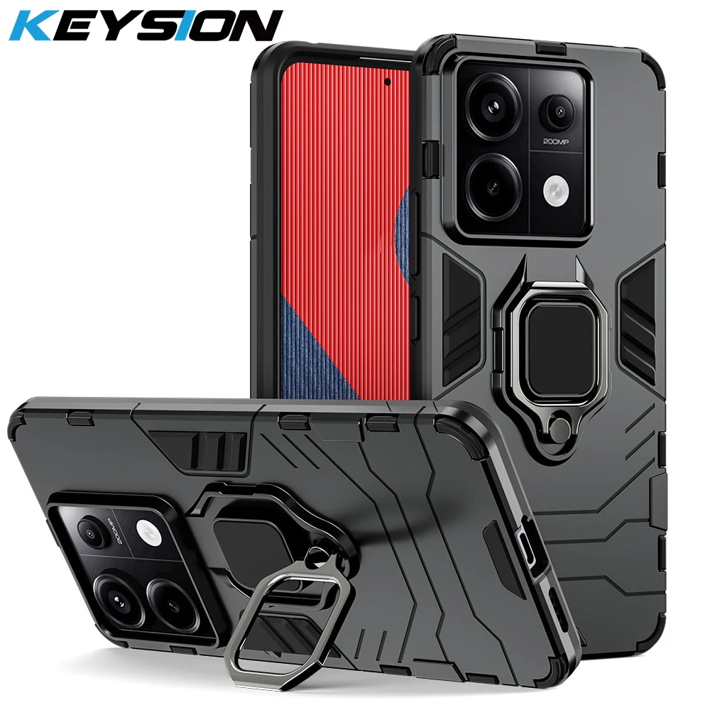 KEYSION Schokbestendig Armor Case voor Redmi Note 13 Pro 5G Siliconen + PC Ring Metalen Stand Telefoon Cover voor Xiaomi Redmi Note 13 Pro + 5G